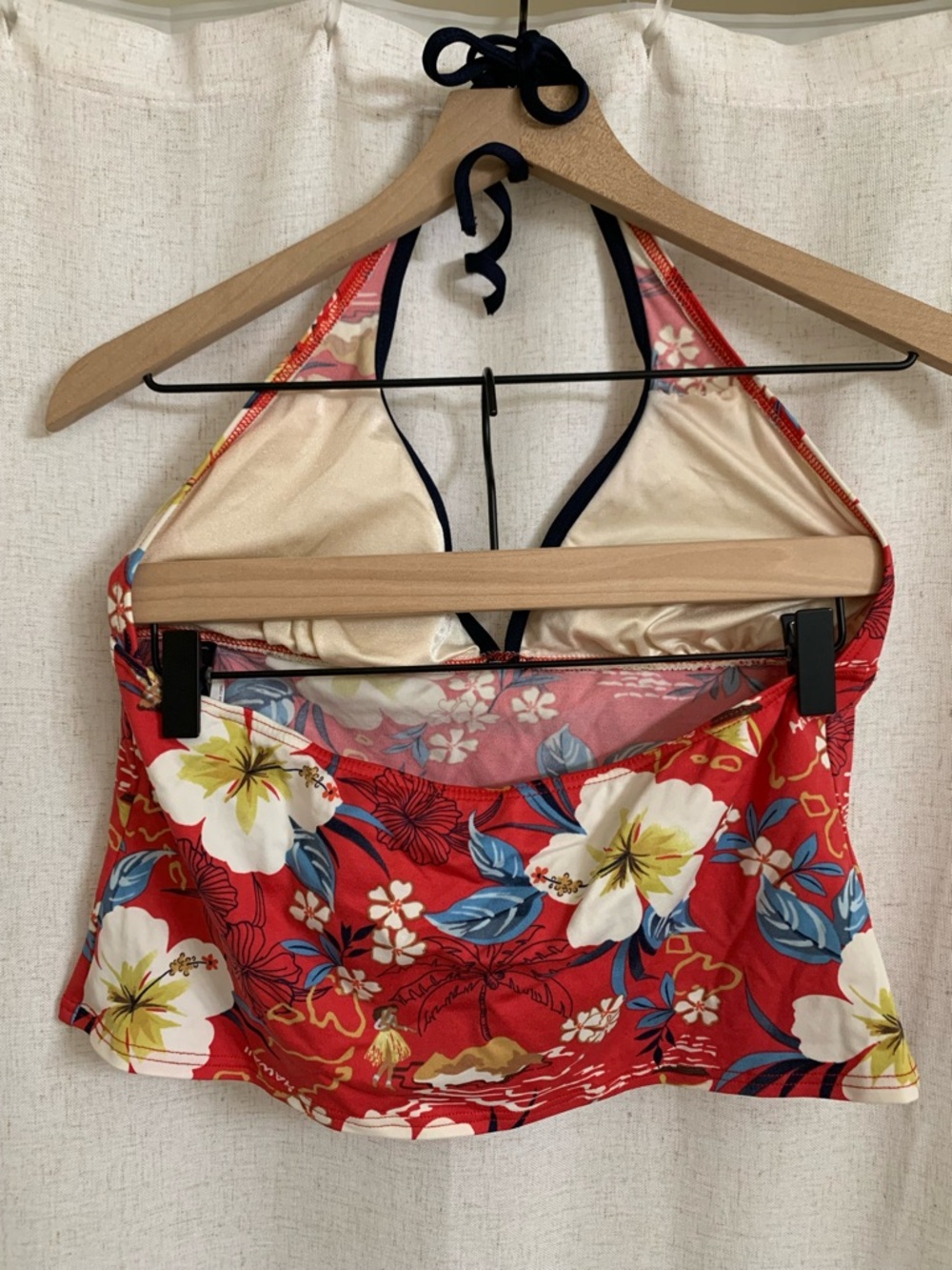 Baltex Classic Y2K Hawaii Tankini Halter Top 14 Floral Red Island Hibiscus Hula - Picture 4 of 5